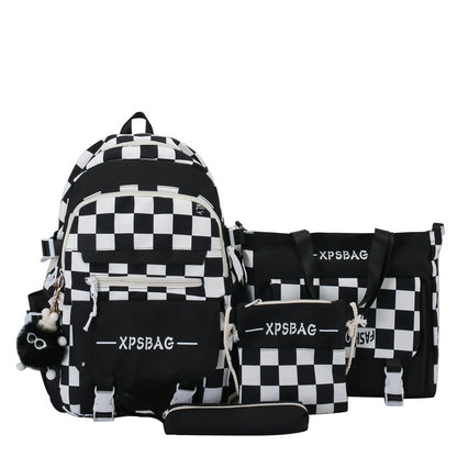 Student Backpack Checkerboard Backpack 4-piece Set