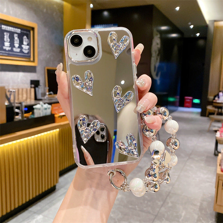 Apple 15 Pro Silver Mirror Wrinkle Heart iPhone 11/12 Bear Shockproof
