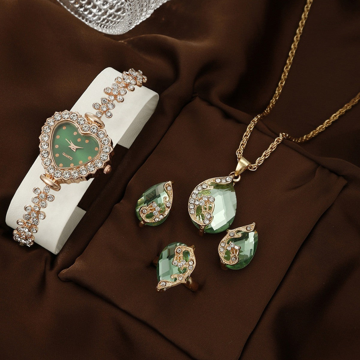 Bracelet Watch Necklace Earrings Ring Set