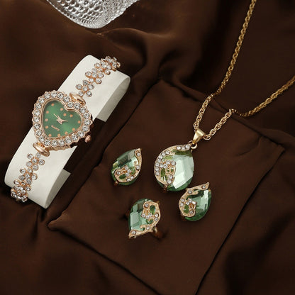 Bracelet Watch Necklace Earrings Ring Set