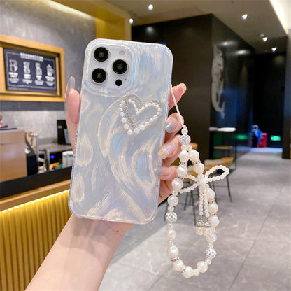 Silver Feather Case iPhone16 Pro 13 12 Diamond Pearl Heart Laser Hard Cover