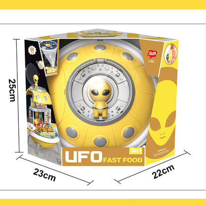 Disfraz de hamburguesa, herramientas médicas, mochila de almacenamiento con proyección de planeta OVNI, juguete para juego de imitación 