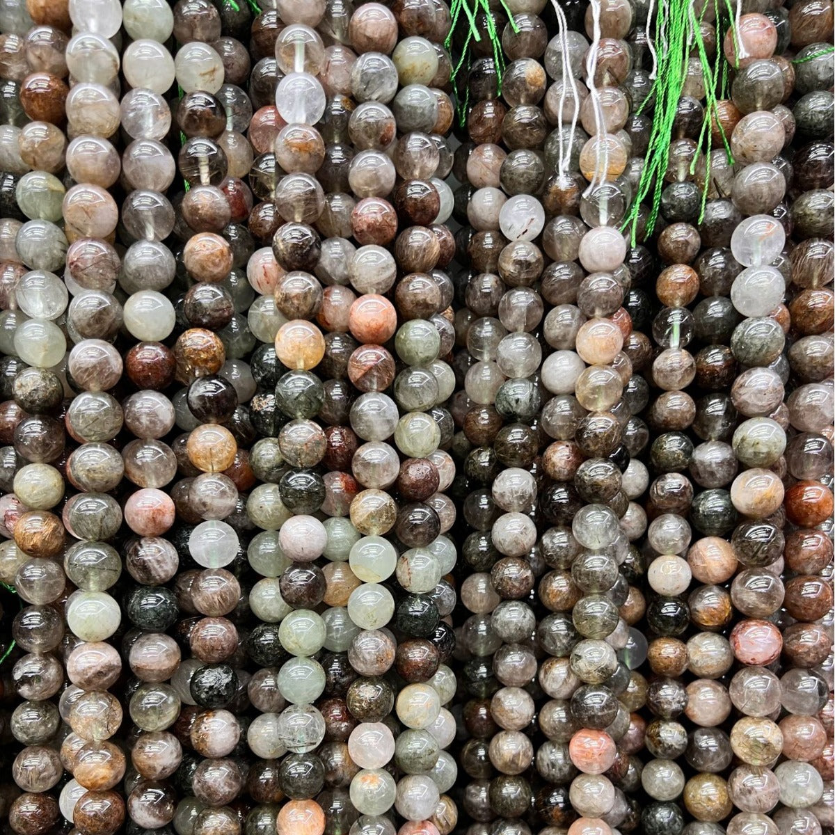 6-10mm natural red and green hair crystal beads loose beads