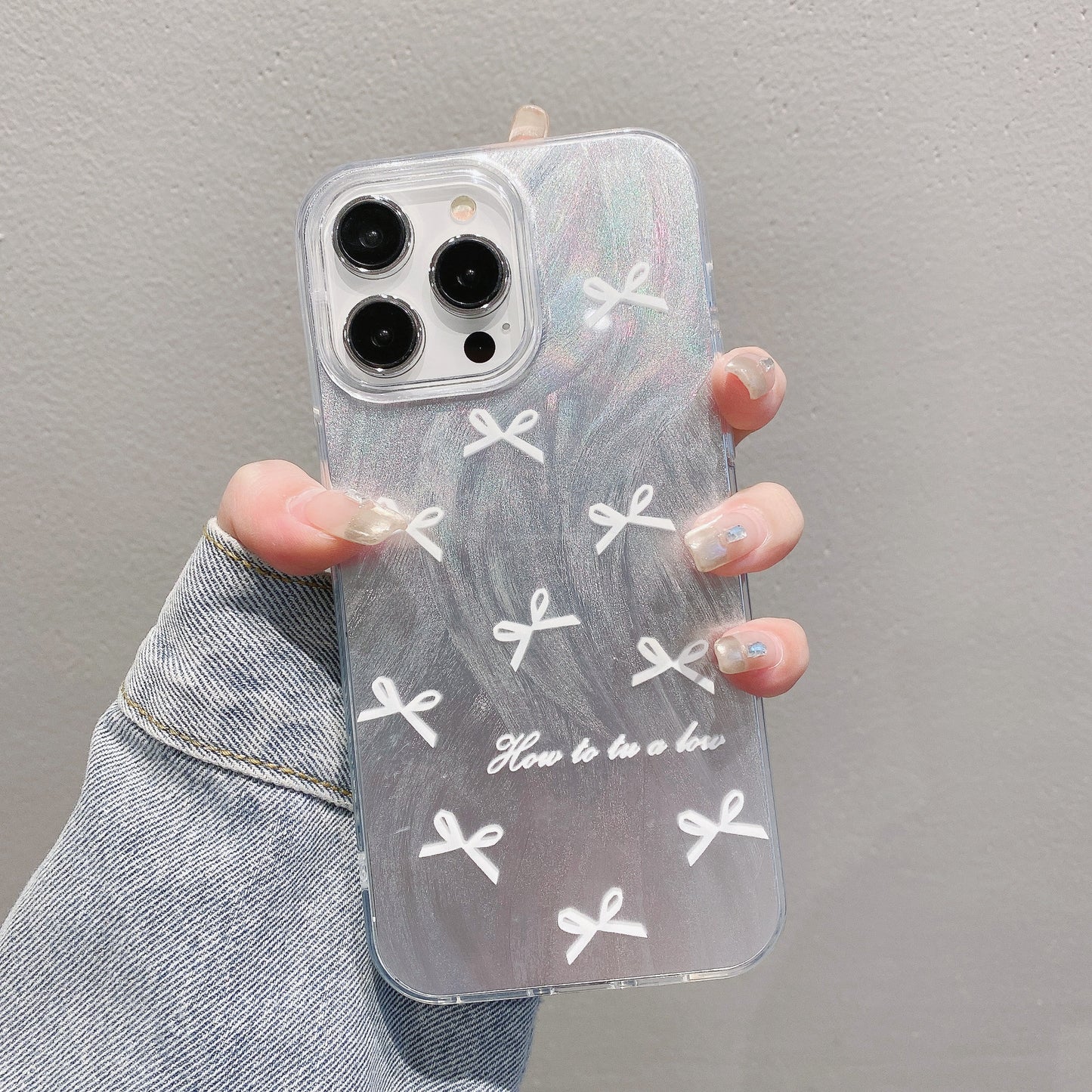 Silver Feather Case iPhone15 Pro 12 14 Black Bow Heart Chain Cover