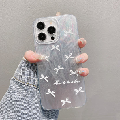 Silver Feather Case iPhone15 Pro 12 14 Black Bow Heart Chain Cover