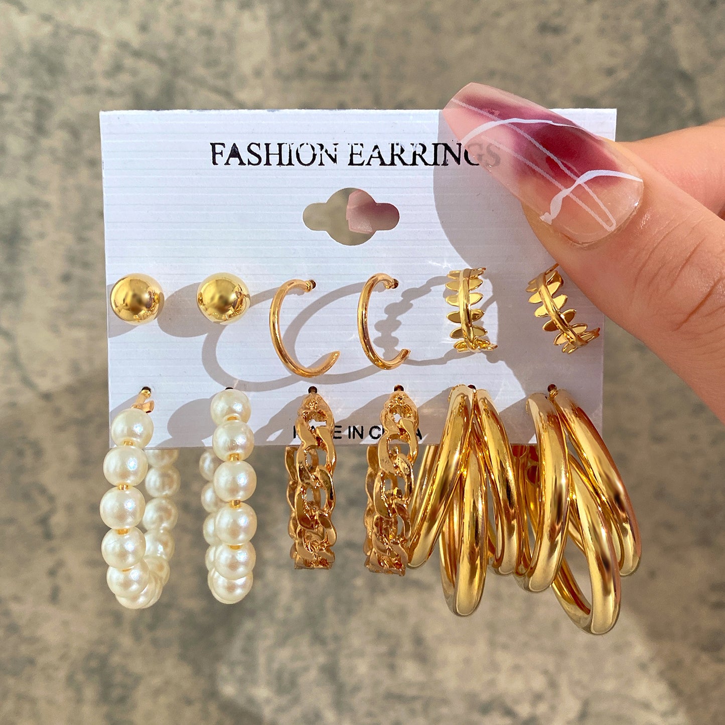 5-Pair Acrylic & Pearl Earring Set