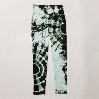 Pantalones de yoga teñidos anudados de cintura alta con trasero color melocotón sin costuras 