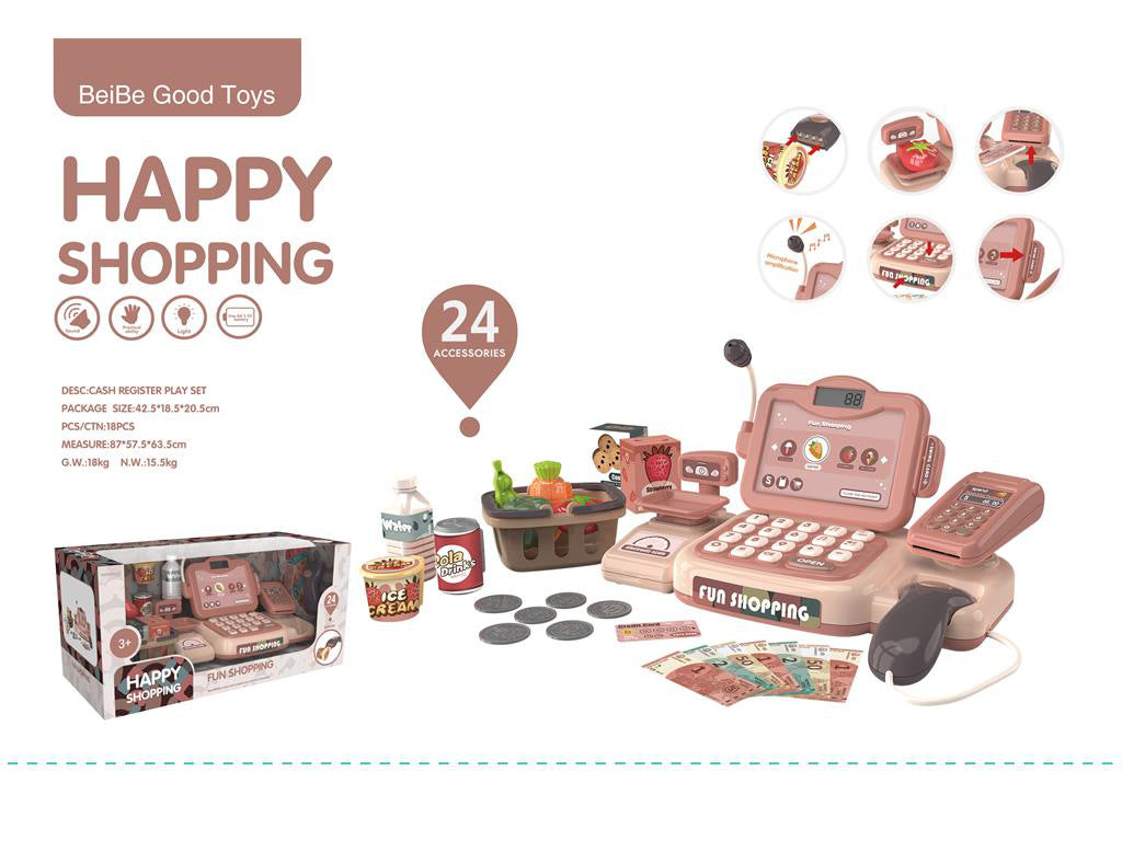 Caja registradora de supermercado para niños, juguete con simulación de pago por teléfono móvil, mostrador de cajero multifuncional, juego de simulación para niñas 