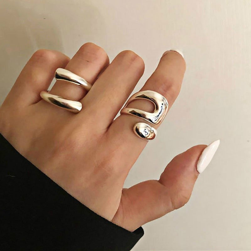 Retro Geometric Staggered Joint Ring (Adjustable)