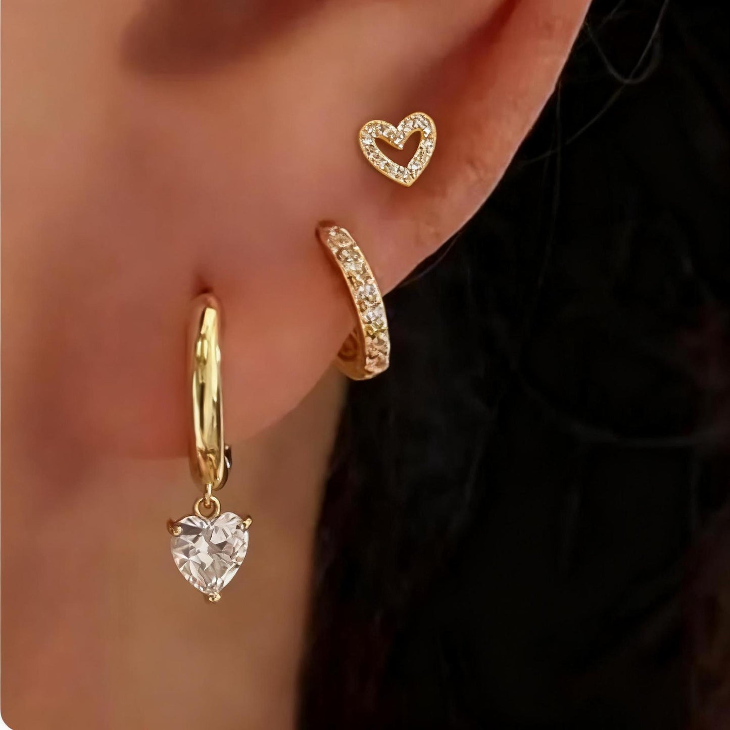 18K Gold Plated Zircon Peach Heart Earrings