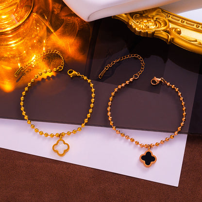 Pulseira feminina simples e chique de trevo de aço titânio - atacado 