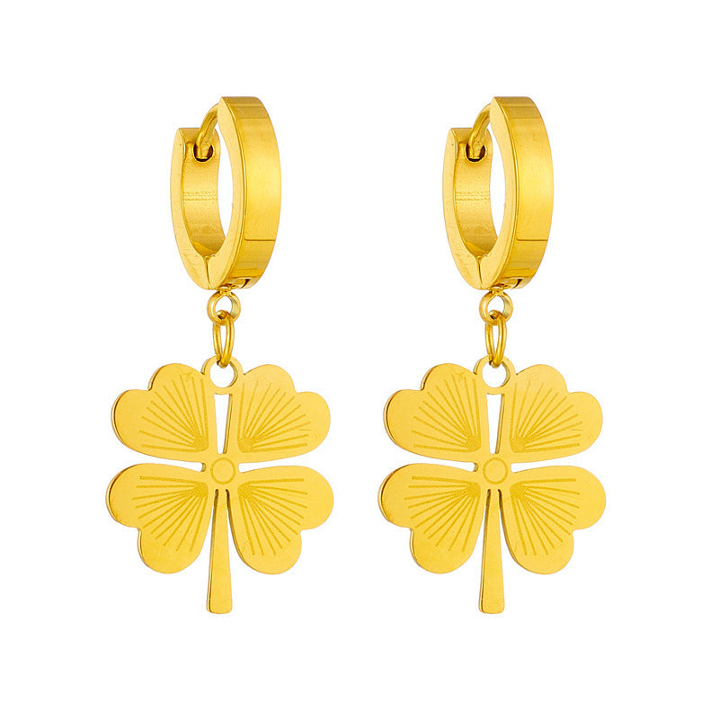 Women's Titanium Steel Four-Leaf Clover Earrings — Light Luxury Fade-Resistant