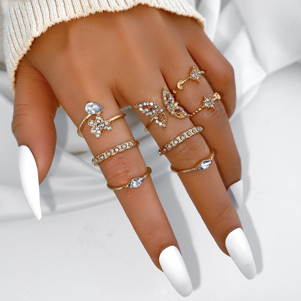 8-Piece Diamond Butterfly Ring Set