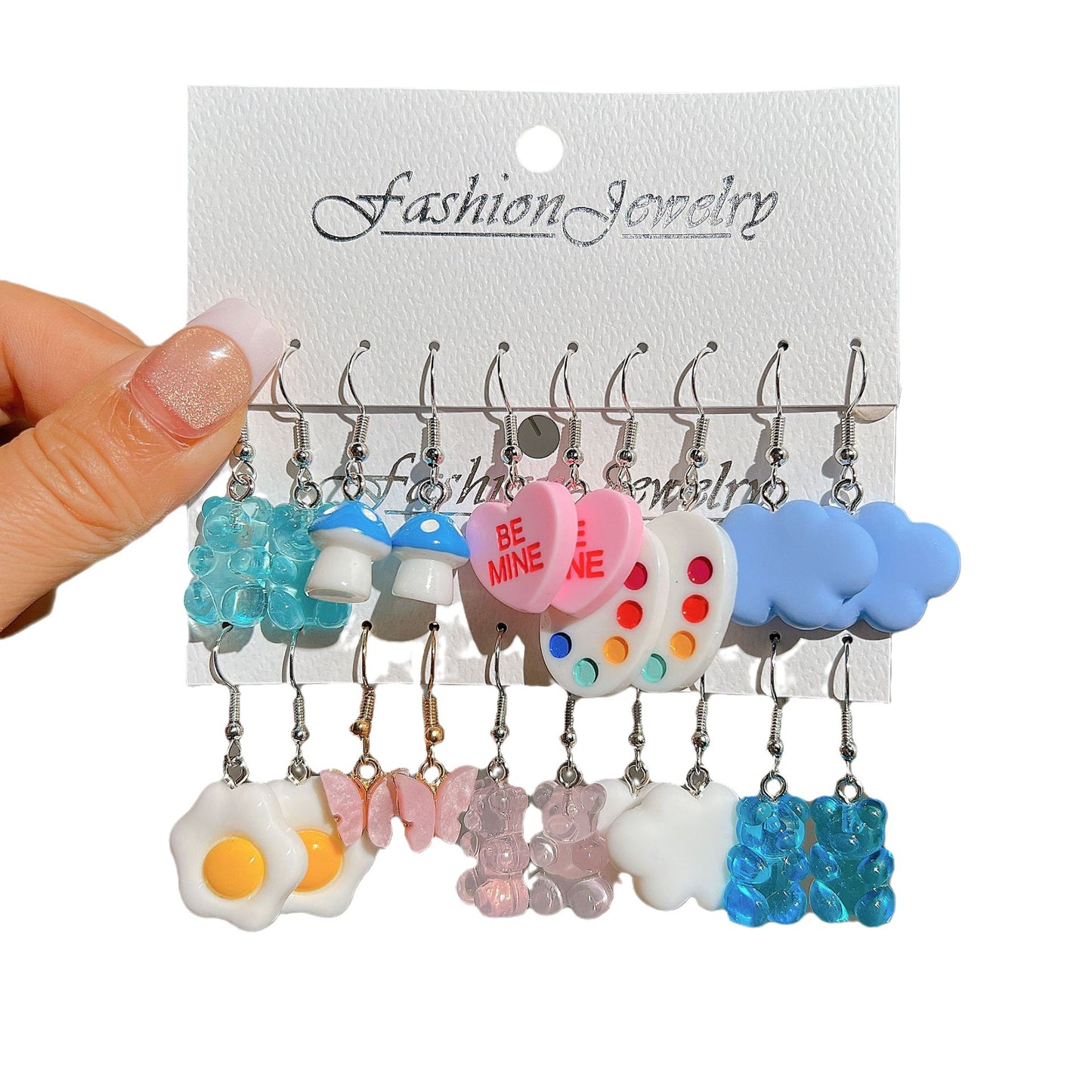 5-piece set of white cloud flower fruit earrings