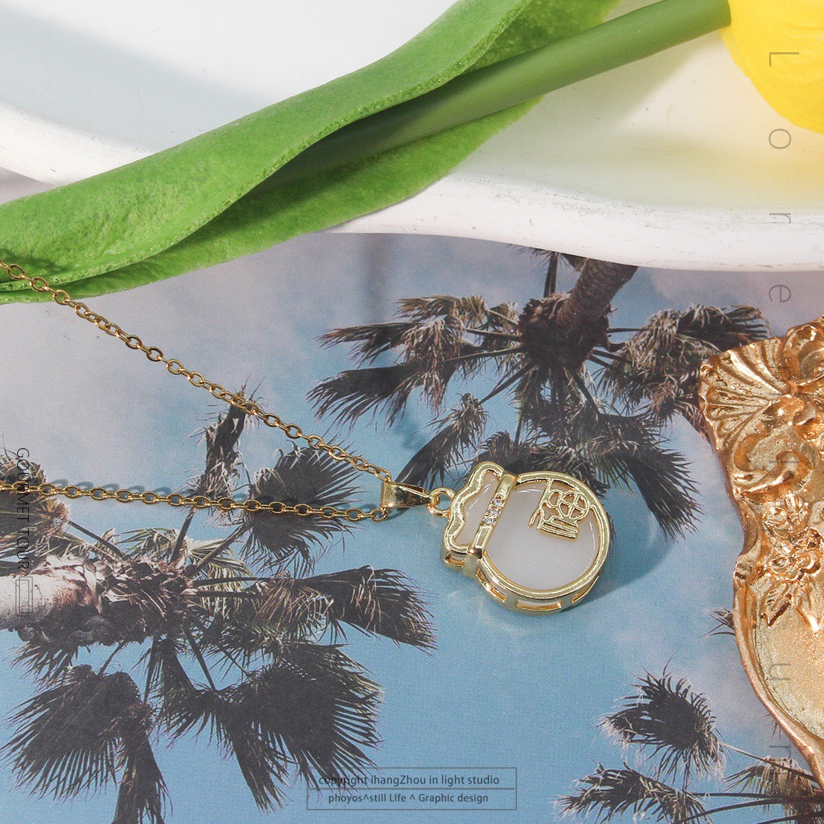 Ethnic Retro Imitation Jade Lucky Bag Collarbone Necklace