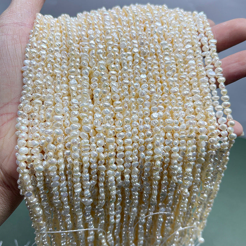 3-4Mm natural freshwater pearl with light cross-hole loose beads on both sides
