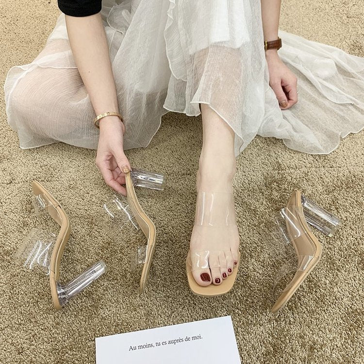 Transparent word with sandals woman