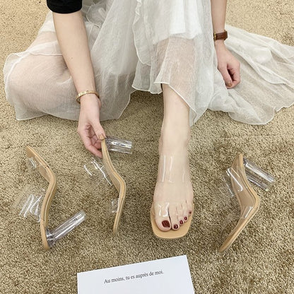 Transparent word with sandals woman