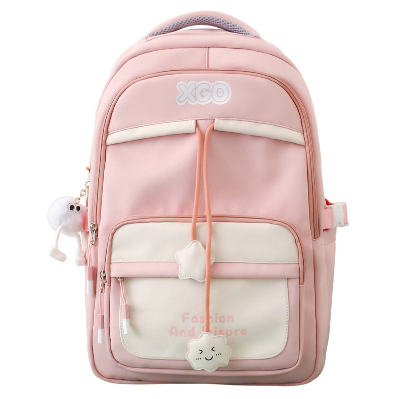 Contrast color school bag. Large capacity nylon casual