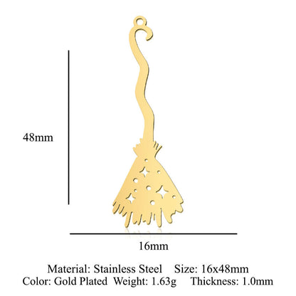 5 pcs/titanium steel magic witch broom necklace pendant