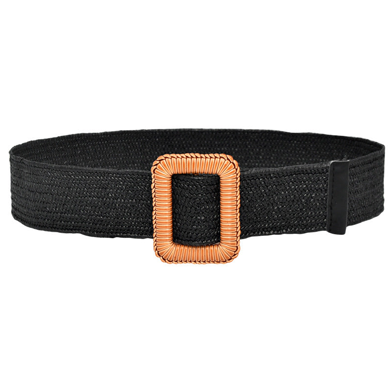 Simple woven wooden round buckle belt