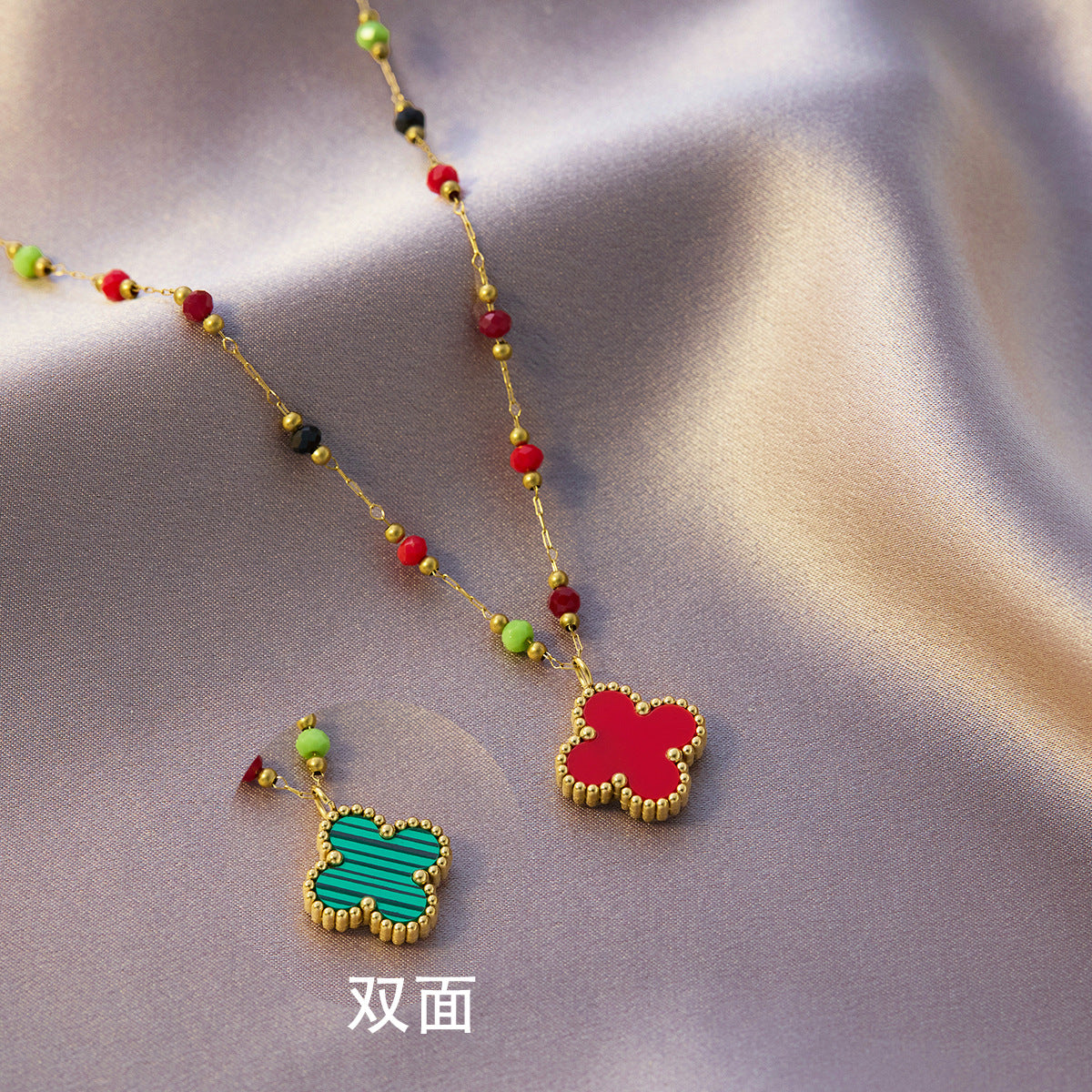 Small red heart titanium steel necklace female ins wind