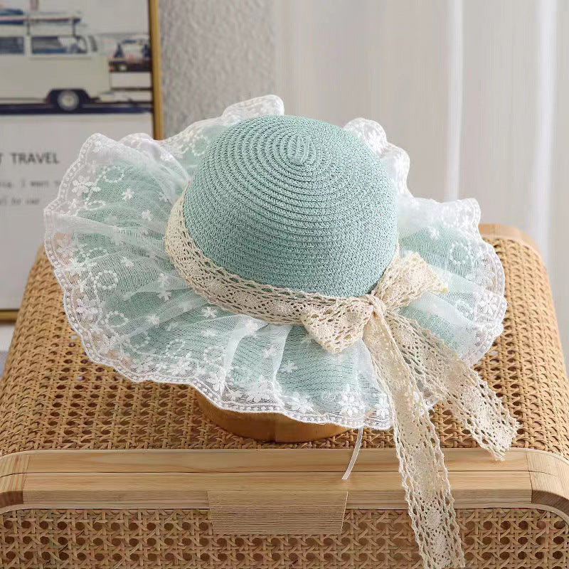 Sombrero de paja con encaje de margaritas para niños, fino y con protección UV