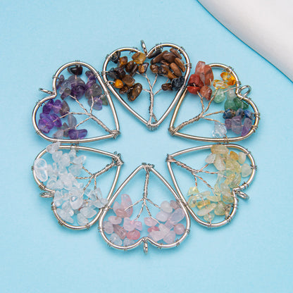 Pingente de coração de pedra britada de cristal de 3cm 