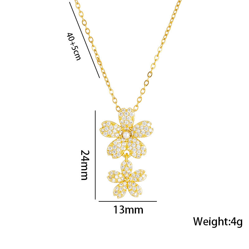 Chic Pearl Fringe Stainless Steel Necklace with Zircon Pendant