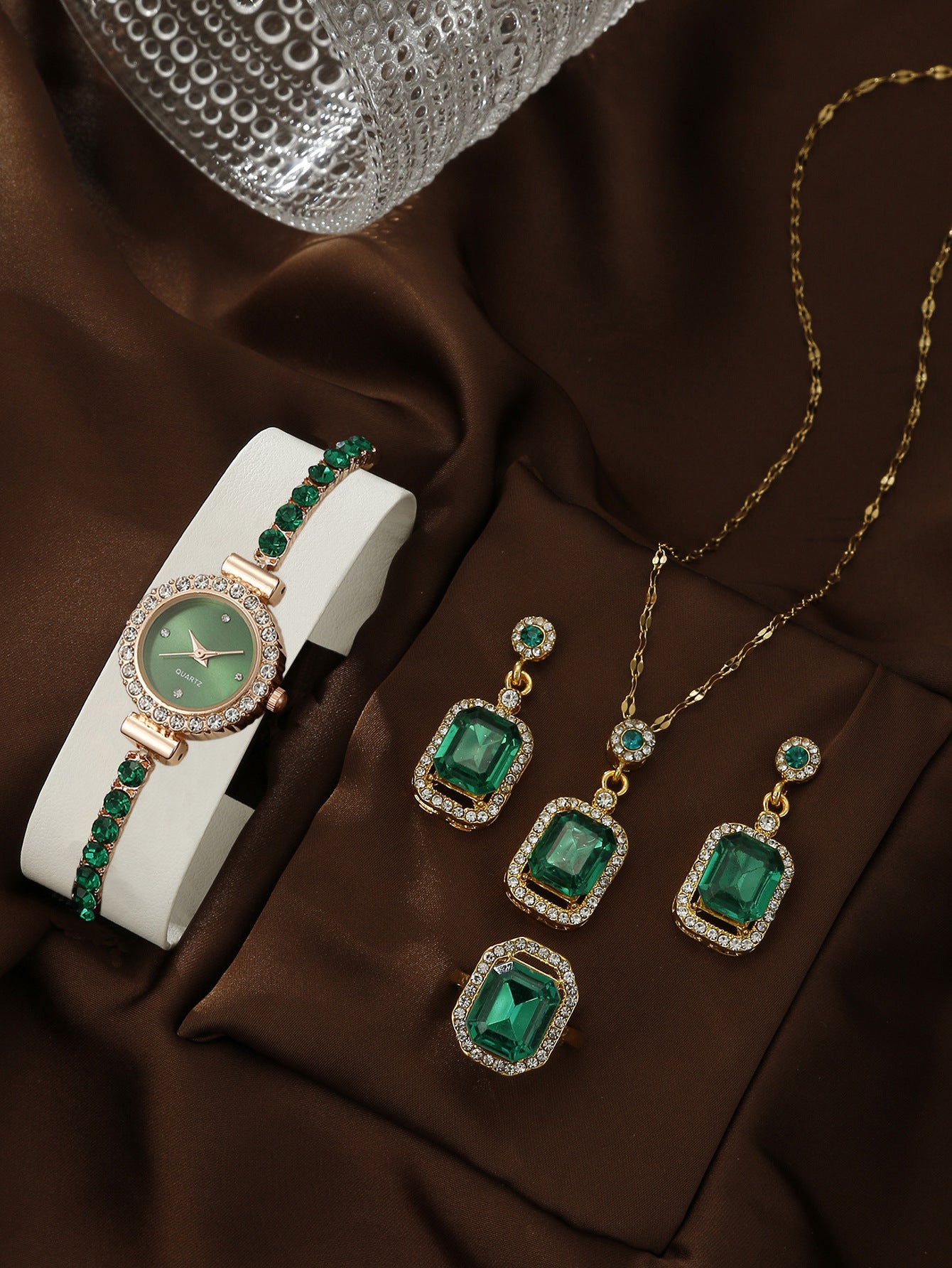 Bracelet Watch Peacock Water Drop Women's Jewelry Set