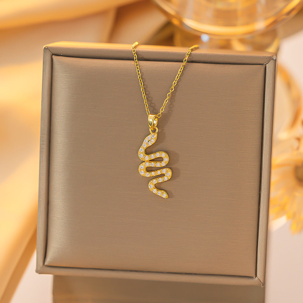 Women's Gold-Plated Snake Pendant Necklace with Colored Zircons