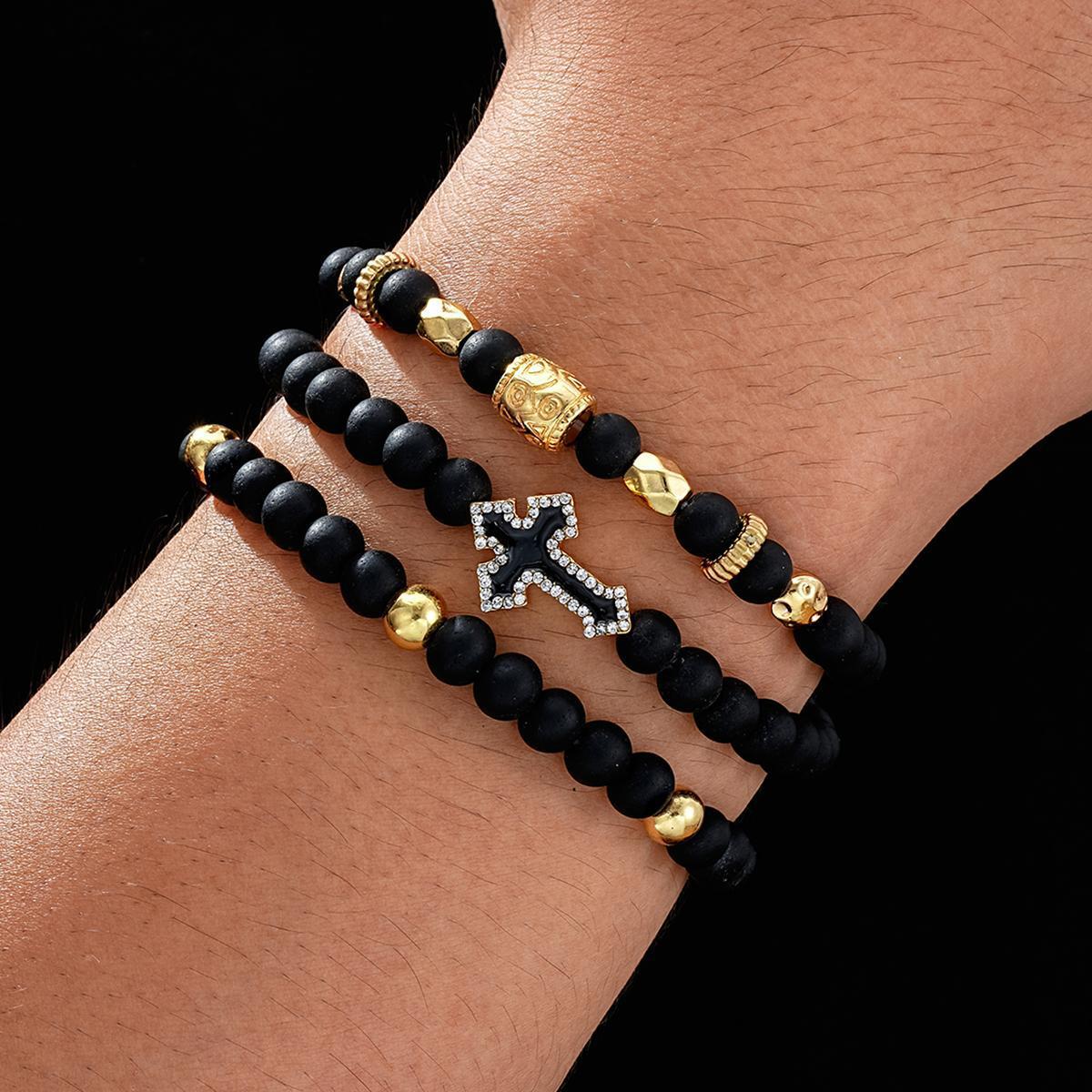 Micro-Inlaid Cross Beaded Bracelet Set