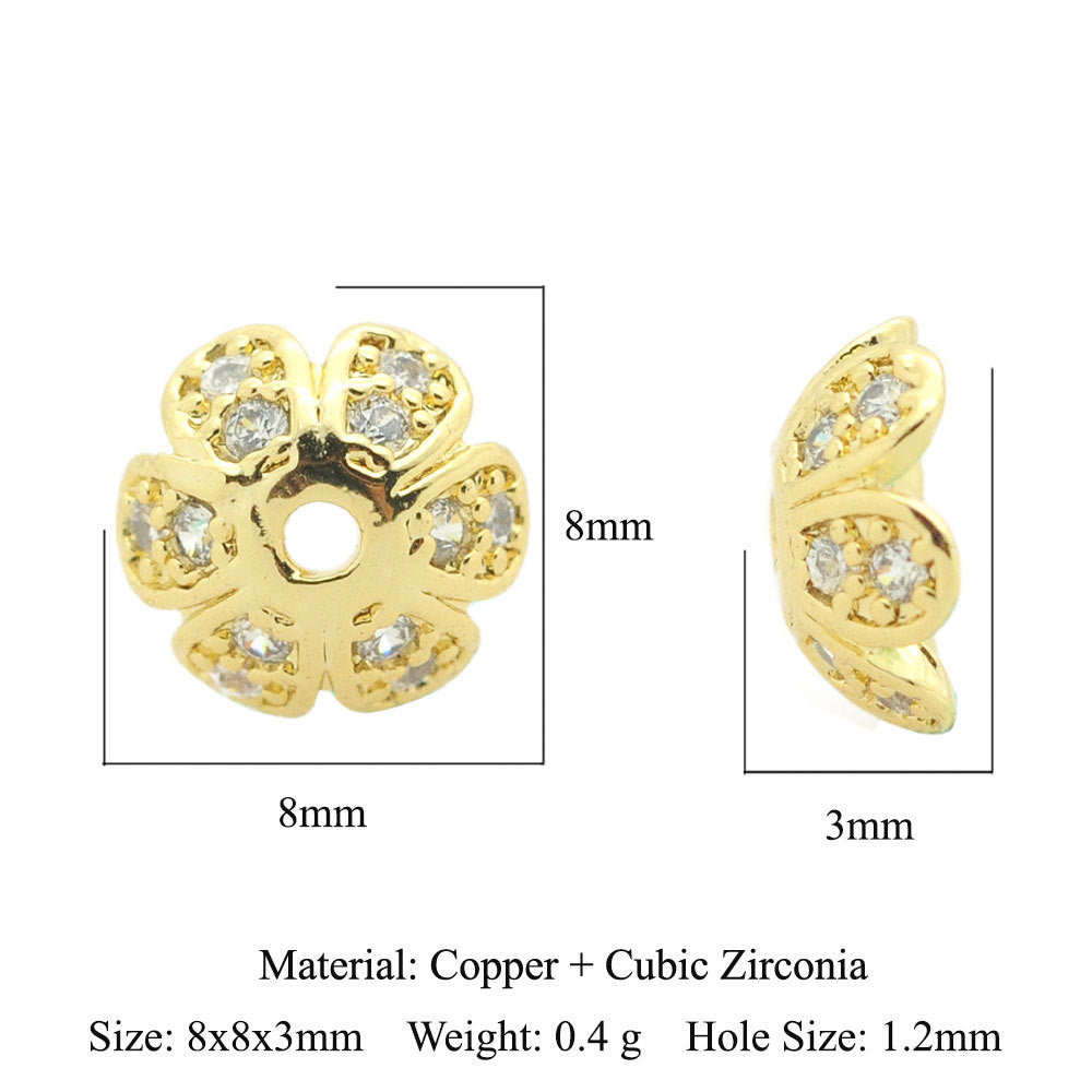 5 pcs/pack round copper zircon beaded flower spacer beads