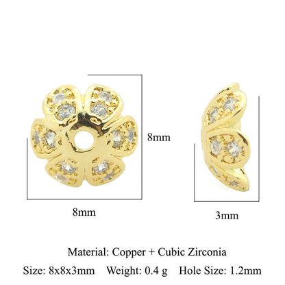 5 pcs/pack round copper zircon beaded flower spacer beads