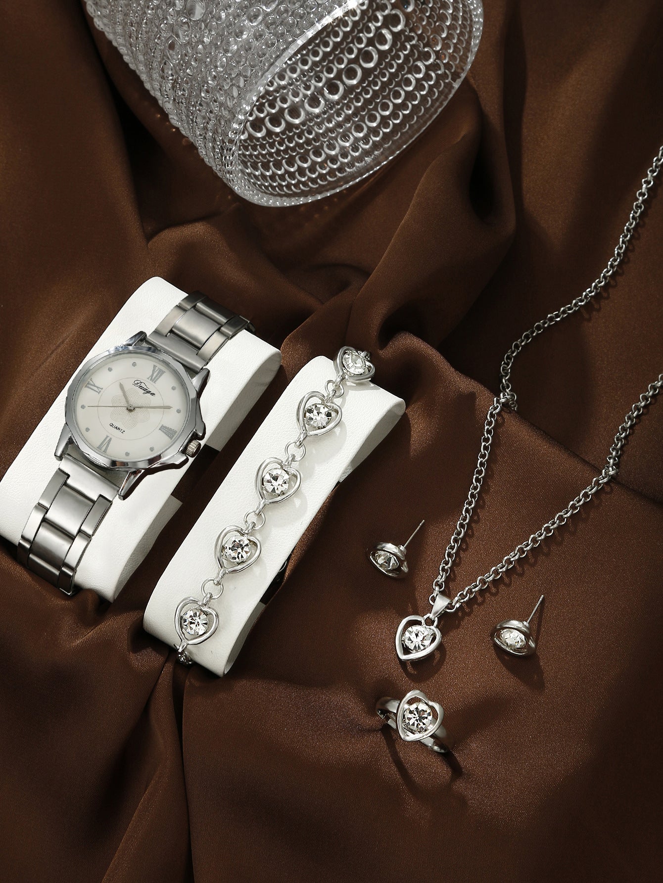 Steel belt quartz watch jewelry set