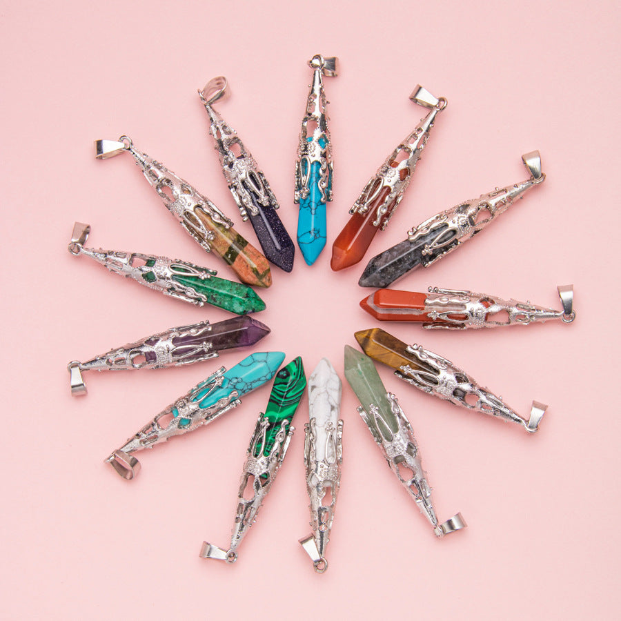 Crystal Agate Hexagonal Pyramid Pendulum Pendant