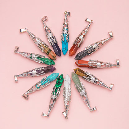 Crystal Agate Hexagonal Pyramid Pendulum Pendant