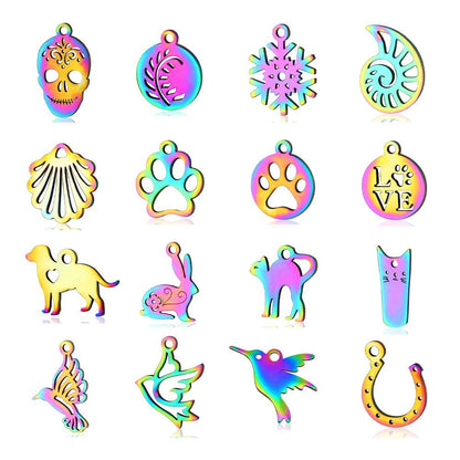 5 pcs/plated colorful rabbit dog paw titanium steel pendant