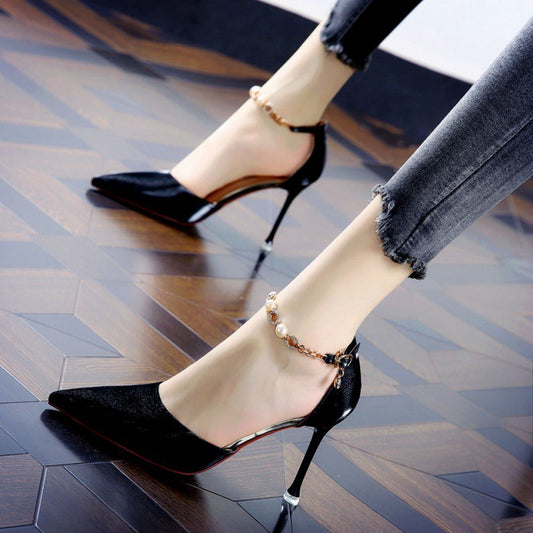 Sexy satin with red soles and high heels