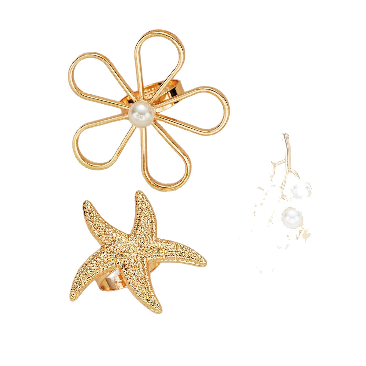 3-Piece Starfish Pearl Ring Set