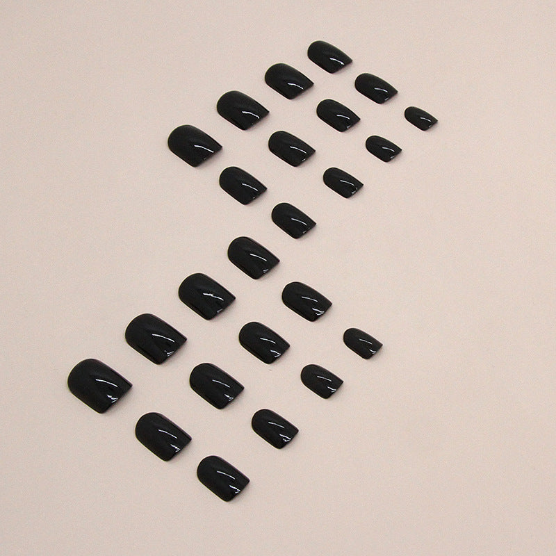 Black Short Square Fake Nails