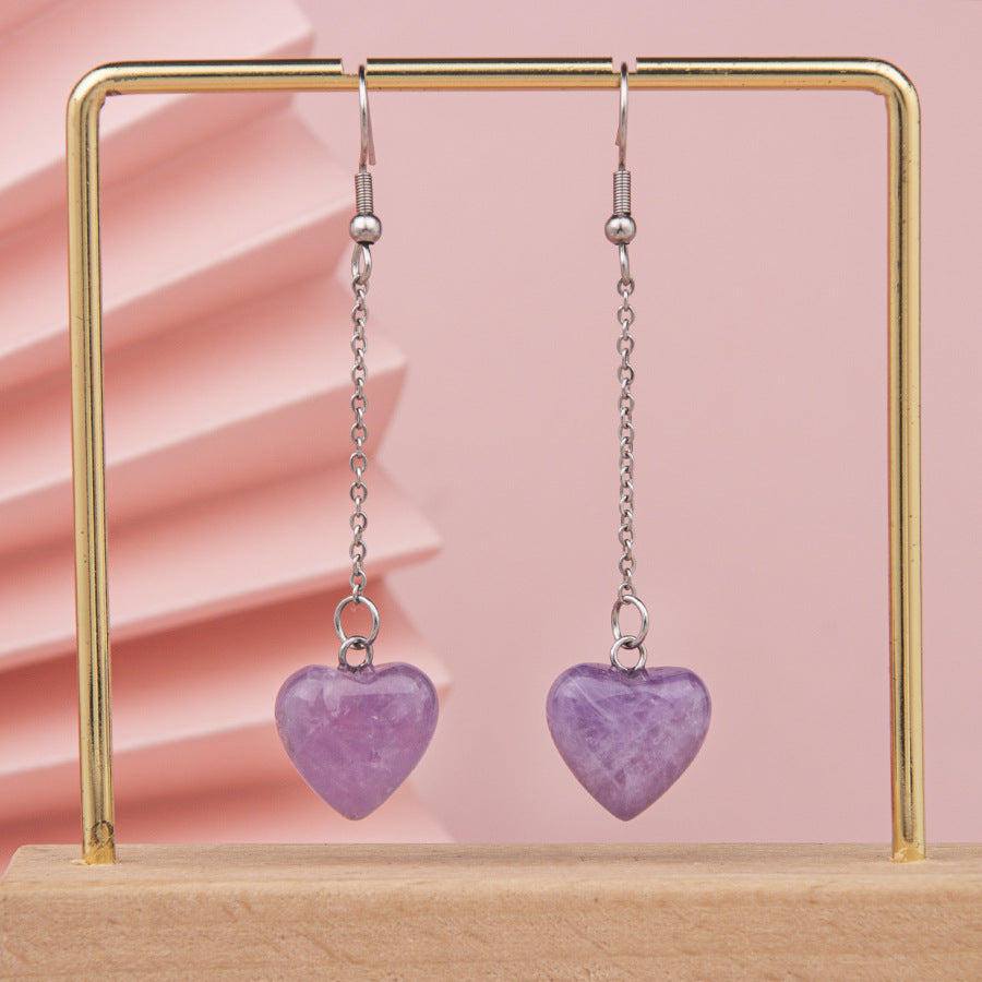 Brincos longos de aço inoxidável com coração de pêssego de 15 mm de cristal 