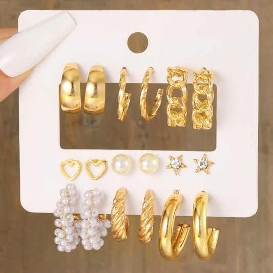 Metal Twist Hoop Earring Set (9-Pair)