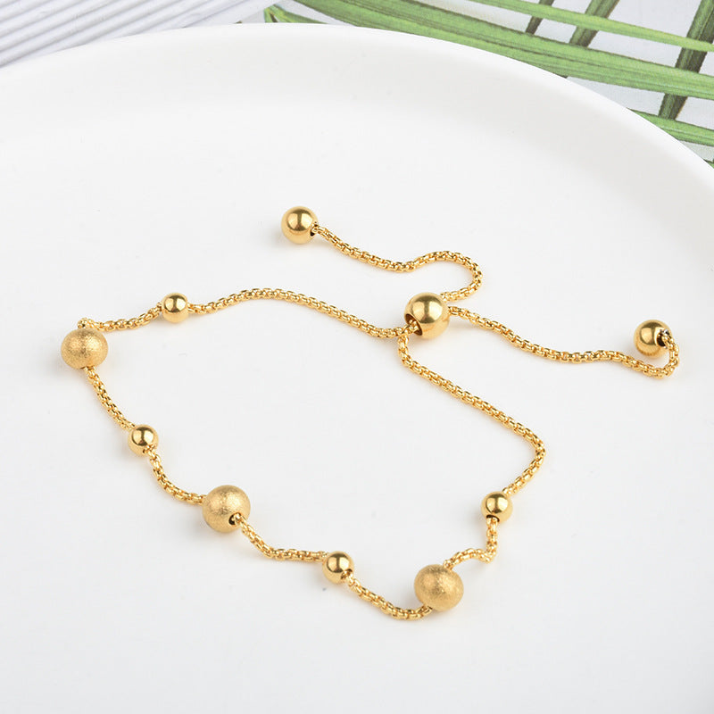 18K Gold-Plated Titanium Steel Small Bean Bead Bracelet — DIY Gift for Her