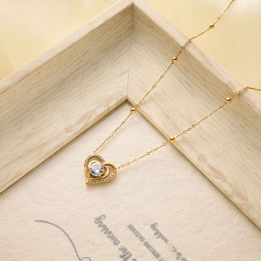 Titanium Steel Zircon Heart Necklace