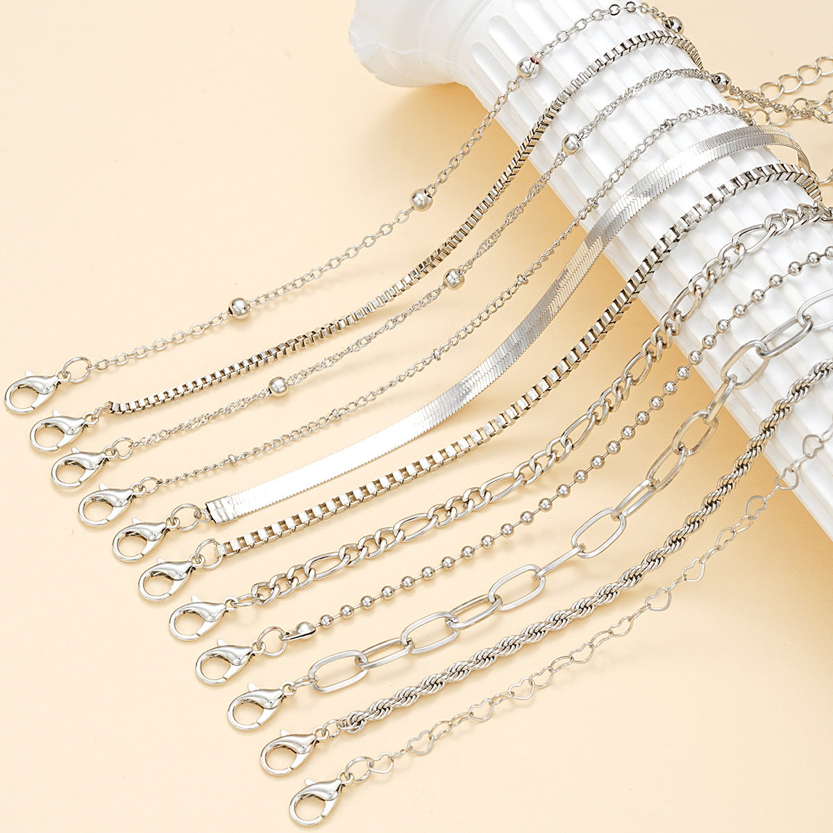 11-Piece Stacked Chain Bracelet Set