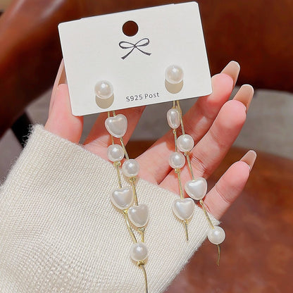 Pearl earrings silver needle stud earrings