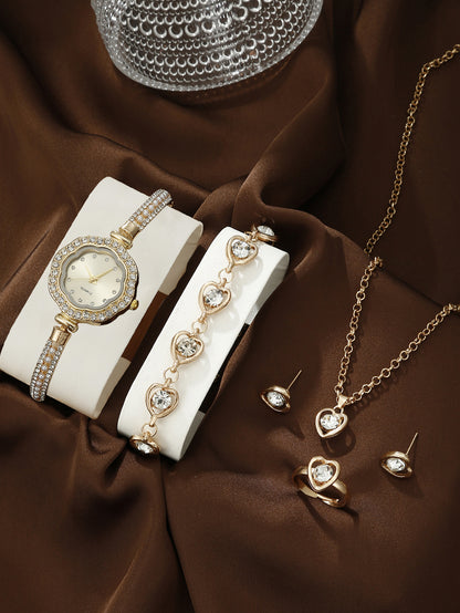 Diamond Women's Quartz Watch Jewelry Set