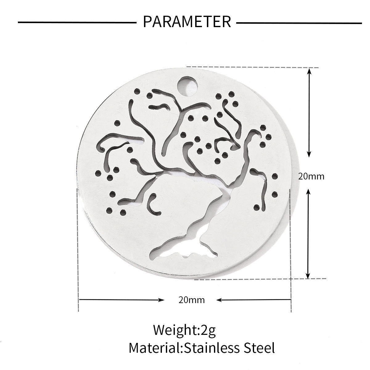 20 pcs/pack Flower Life Tree Hand Titanium Steel Pendant