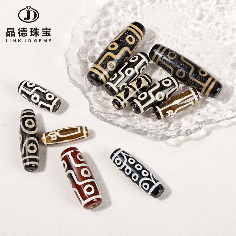 Coffee highland barley Tibetan agate three-eye nine-eye dzi beads loose beads